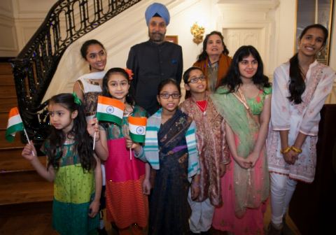 Ambassador Navtej Sarna with the artists on the occasion of 69th Republic Day of India on January 26, 2018.