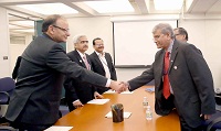 Finance Minister Mr. Arun Jaitley meeting Minister of State for Finance and Planning of Bangladesh Mr. M.A. Mannan in Washington D.C. on April 15.