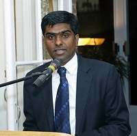 First Secretary Satish Kumar Sivan anchoring the Hanukkah Reception, hosted by Ambassador Dr. S. Jaishankar, at the Embassy Residence on December 16.