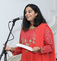 Ms. Aastha Verma anchoring the 'Meet and Greet' event 'Sham-e-Tarrannum' hosted by the Embassy on December 12.