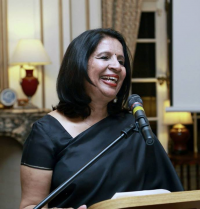 Ambassador Nirupama Rao addressing the gathering at her farewell reception hosted at the Embassy Residence on October 30, 2013.