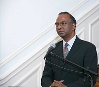 Minister Sridharan Madhusudhanan welcoming guests and introducing "Premier Screening of 'India Awakes' and Discussion with Film Crew" event at the Embassy of India, Washington DC on August 13, 2015.