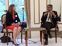 Discussant Dr. Alyssa Ayres, Council on Foreign Relations, engages in a discussion with Ambassador Arun K. Singh.
