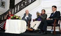 Panelists Bollywood & TV Artists Anupam Kher, Neena Gupta and Rakesh Bedi, at the Panel Discussion event 'The Contemporary Scene: The Links Between Indian Theatre and Cinema' , at the Embassy of India, Washington DC on August 20.