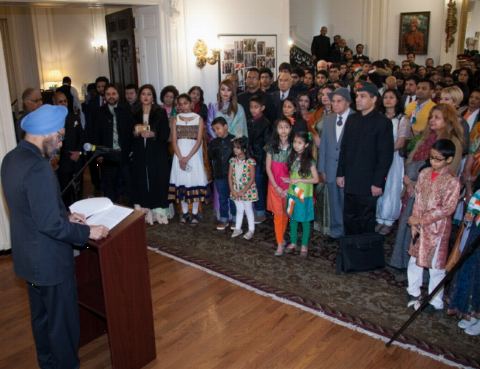 Ambassador Navtej Sarna reading out the address of  the Hon'ble President of India on the occasion of 69th Republic Day of India on January 26, 2018.