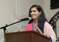 Ms Padmini Nidumolu anchoring the event "Mother - a Tribute" - Bharatanatyam Dance by Vidhya Subramanian preceded by "The Ten-Armed Human: Women in India Today" - a Talk by Prof. Ipshita Chanda, at the Embassy on May 12.