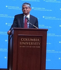 Ambassador Arun K. Singh addressing during the inauguration of the Deepak and Neera Raj Center on Indian Economic Policies at Columbia School of International Public Affairs in New York on October 5, 2015.