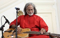 Pandit Vishwa Mohan Bhatt on Mohana Veena during the cultural event of 'Raag, Rhythm and Repartee: A Musical Evening of 'Jugalbandi', presented by Embassy of India, Washington DC on April 6.