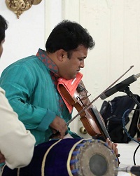 H.N. Bhaskar on Violin during the cultural event 'Raag, Rhythm and Repartee: A Musical Evening of 'Jugalbandi', presented by Embassy of India, Washington DC on April 6.