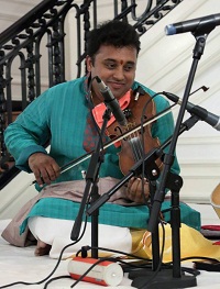 H.N. Bhaskar on the Violin during the cultural event 'Raag, Rhythm and Repartee: A Musical Evening of 'Jagalbandi', presented by Embassy of India, Washington DC on April 6.