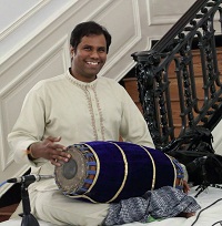 Vijay Ganesh on Mridangam during the cultural event 'Raag, Rhythm and Repartee: A Musical Evening of 'Jugalbandi', presented by Embassy of India, Washington DC on April 6.