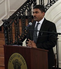 Counsellor Dr. Ajay Kumar emceeing the 'India and the APEC Opportunity' - Special discussion event, hosted by Embassy of India, Washington, DC on March 1, 2016