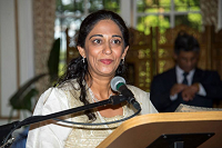Ms Aastha Verma emceeing the Celebration of Eid-ul-Fitr function at Embassy Residence on August 8, 2015 .