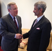 Ambassador Dr. S. Jaishankar meeting with U.S. Senator Dick Durbin of Illinois in Chicago on February 28, 2014.