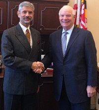 Ambassador Dr. S. Jaishankar meeting with U.S. Senator Ben Cardin on February 6, 2014.