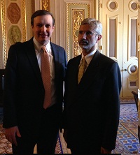 Ambassador Dr. S. Jaishankar with Senator Chris Murphy of Connecticut on March 5, 2014.