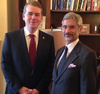 Ambassador Dr. S. Jaishankar meeting with Senator Michael Bennet of Colorado on April 3, 2014.