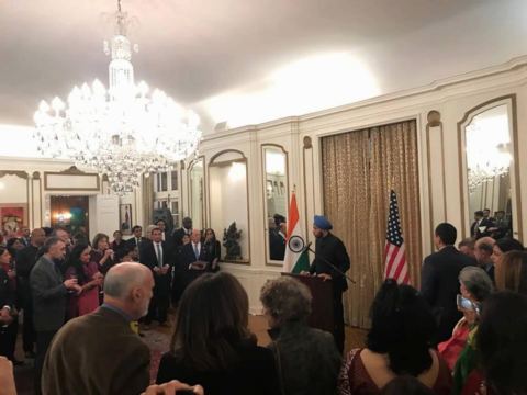 Ambassador Navtej Sarna addressing the gathering at his farewell reception hosted at the Embassy Residence on December 11, 2018.
