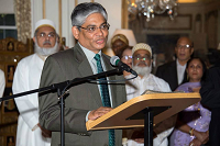 Ambassador Arun K. Singh addressing the guests at Celebration of Eid-ul-Fitr function at Embassy Residence on August 8, 2015.