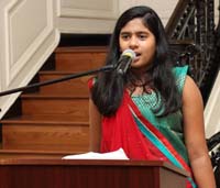 Rendition of patriotic songs by students of India International School, Virginia, during the celebration of 147th Birth Anniversary of Mahatma Gandhi at the Embassy of India, Washington DC on October 2.