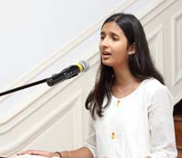 Rendition of patriotic songs by students of India International School, Virginia, during the celebration of 147th Birth Anniversary of Mahatma Gandhi at the Embassy of India, Washington DC on October 2.