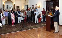 Charge d'Affaires Amb. Taranjit Singh Sandhu addressing the gathering during the celebration of 147th Birth Anniversary of Mahatma Gandhi, at the Embassy of India, Washington DC on October 2.