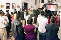 Video Projection of inauguration of Pravasi Bharatiya Kendra by Prime Minister of India, Narendra Modi during Celebration of 147th Birth Anniversary of Mahatma Gandhi at the Embassy of India, Washington DC on October 2.