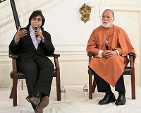 Interactive session with Brother Vishwananda of Self-Realization Fellowship and Dr. Anita Goel, Physicist at Harvard University at the Film Screening and Discussion event "'Awake: The Life of Yoganand' - A Film on the Life of Paramahansa Yogananda", presented by the Embassy of India, Washington DC on June 21, as part of the International Day of Yoga Celebrations.