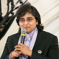 Interactive session with Brother Vishwananda of Self-Realization Fellowship and Dr. Anita Goel, Physicist at Harvard University at the Film Screening and Discussion event "'Awake: The Life of Yoganand' - A Film on the Life of Paramahansa Yogananda", presented by the Embassy of India, Washington DC on June 21, as part of the International Day of Yoga Celebrations.