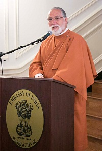 Brother Vishwananda of Self-Realization Fellowship, introducing the film "'Awake: The Life of Yoganand' - A Film on the Life of Paramahansa Yogananda" presented by the Embassy of India, Washington DC on June 21, as part of the International Day of Yoga Celebrations.
