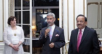 Ambassador Dr. S. Jaishankar welcoming the guests and introducing Dr. Harsh Vardhan, Hon'ble Union Minister of Health and Family Welfare and Dr. Jessica Mathews, President, Carnegie Endowment For International Peace, at a reception hosted on June 25 at his residence to celebrate the launch of the book "Getting India Back on Track: An Action Agenda for Reform".
