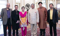 Ambassador Arun K. Singh with the artists Mr. Raj Nijjar, Ms. Manjot Kaur, Mr. Adnan Massod, Mr. Shrikant Awalegaonkar and Mr. Nabeel Riaz at the 'Baisakhi' celebrations hosted at the Embassy Residence on April 23, 2016.