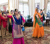 Giddha dance performance by a team consisting of Paramjit Chahal, Ravinder Sanghera, Birpal Bhuller, Neeraj Sood, Supreet Kaur, Veerpal Brar, Ramandeep Kaur and Dilpreet Kaur, at the 'Baisakhi' celebrations hosted at the Embassy Residence on April 23, 2016.