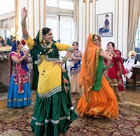 Giddha dance performance by a team consisting of Paramjit Chahal, Ravinder Sanghera, Birpal Bhuller, Neeraj Sood, Supreet Kaur, Veerpal Brar, Ramandeep Kaur and Dilpreet Kaur, at the 'Baisakhi' celebrations hosted at the Embassy Residence on April 23, 2016.