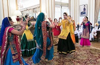 Giddha dance performance by a team consisting of Paramjit Chahal, Ravinder Sanghera, Birpal Bhuller, Neeraj Sood, Supreet Kaur, Veerpal Brar, Ramandeep Kaur and Dilpreet Kaur, at the 'Baisakhi' celebrations hosted at the Embassy Residence on April 23, 2016.
