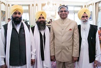 Ambassador Arun K. Singh with Bhai Kirpal Singh, Bhai Onkar Singh and Bhai Karam Singh of the Sikh Foundation of Virginia, at the 'Baisakhi' celebrations hosted at the Embassy Residence on April 23, 2016.