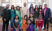 Ambassador Arun K. Singh with the Bhangra dance performers at the 'Baisakhi' celebrations hosted at the Embassy Residence on April 23, 2016.