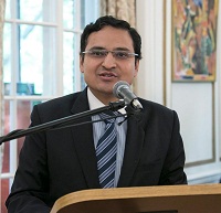 First Secretary Suneet Mehta welcoming the guests at the 'Baisakhi' celebrations hosted at the Embassy Residence on April 23, 2016.