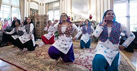 Bhangra dance performance by Virginia School of Bhangra consisting of Kiran Kaur Sandhu, Kirat Singh, Sumiran Sharma, Sadgi Singh Gill, Raveena Bilkhu, Jessica Kaur Aujla, Gurleen Matharoo and Nazpreet Kaur, at the 'Baisakhi' celebrations hosted at the Embassy Residence on April 23, 2016.
