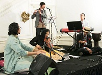 'Bhairavi Beatbox' - Hindustani Music Meets Hip Hop with Nistha Raj (on violin), Christlylez Bacon (Hip Hop Artist, Human Beatbox and Multi-instrumentalsit, Ejiah Jamal (on Saxophone ), Drew Kid (on Piano) and Anirudh Changkakoti (on Tabla) during the cultural event presented by Embassy of India, Washington DC on May 20.