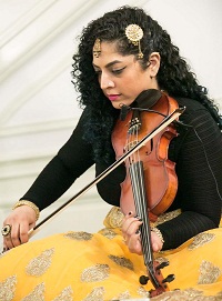 Violinist Nistha Raj performing during the cultural event "'Bhairavi Beatbox' - Hindustani Music Meets Hip Hop", presented by Embassy of India, Washington DC on May 20.