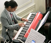 Pianist Drew Kid (on Piano) performing during the cultural event "'Bhairavi Beatbox' - Hindustani Music Meets Hip Hop", presented by Embassy of India, Washington DC on May 20.