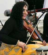 Violinist Nistha Raj performing during the cultural event "'Bhairavi Beatbox' - Hindustani Music Meets Hip Hop", presented by Embassy of India, Washington DC on May 20.