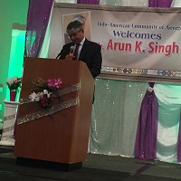 Ambassador Arun K. Singh addressing the Indo-American community of Georgia at a reception held in his honour in Atlanta, Ga February 24, 2016