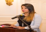 Author Sandhya Menon reading excerpts from her book "When Dimple Met Rishi" at the Book Reading event hosted at the Embassy on September 1, 2017.