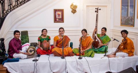'An Evening of Carnatic Music' by Ms. Aishwarya Shrinivasan, Ms. Saundarya Shrinivasan (Vocal) accompanied by Bhargav Tumkur (Violin), Srikar Chittari (Mridangam), Samyuktha Sreeram (Ghatam percussion) and Ms. Geetha Shrinivasan (Veena) at the Embassy of India on Friday, April 27, 2018.