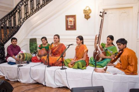 'An Evening of Carnatic Music' by Ms. Aishwarya Shrinivasan, Ms. Saundarya Shrinivasan (Vocal) accompanied by Bhargav Tumkur (Violin), Srikar Chittari (Mridangam), Samyuktha Sreeram (Ghatam percussion) and Ms. Geetha Shrinivasan (Veena) at the Embassy of India on Friday, April 27, 2018.