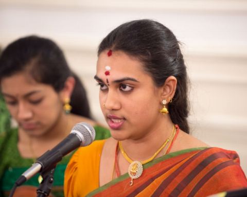 'An Evening of Carnatic Music' by Ms. Aishwarya Shrinivasan, Ms. Saundarya Shrinivasan (Vocal) accompanied by Bhargav Tumkur (Violin), Srikar Chittari (Mridangam), Samyuktha Sreeram (Ghatam percussion) and Ms. Geetha Shrinivasan (Veena) at the Embassy of India on Friday, April 27, 2018.