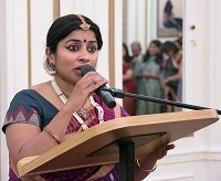 Ms. Shanthi Ashok, Dancer & Indian Dance Educators Association (IDEA) Board Member introducing the folk dances presented by IDEA Dancers.