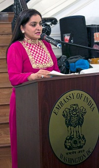 Ms Anita Puri emceeing the cultural event "'Chhalla: Life, Love and Lyrics' - An Evening of Punjabi Music", presented by Embassy of India, Washington DC on January 29.